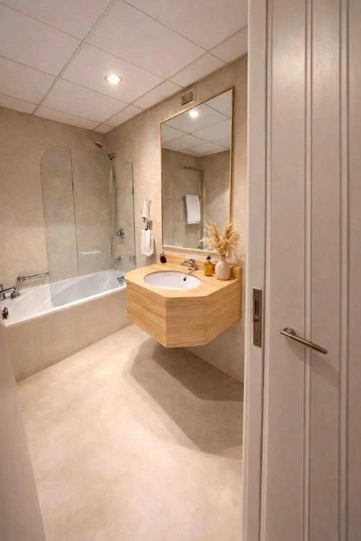 Bathroom tile wall after vinyl wrapping installation Dubai