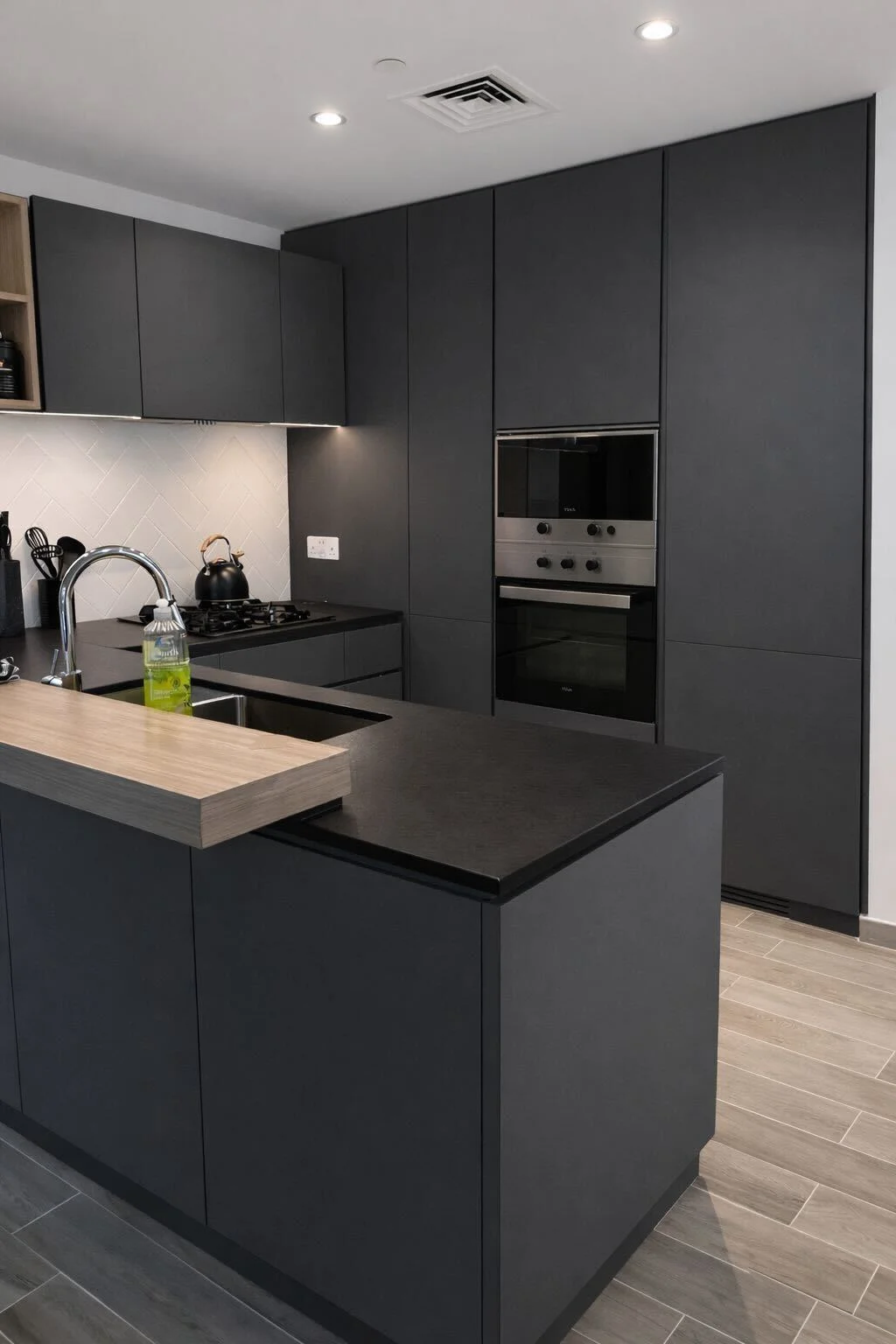 Black matte countertop vinyl wrap Dubai kitchen